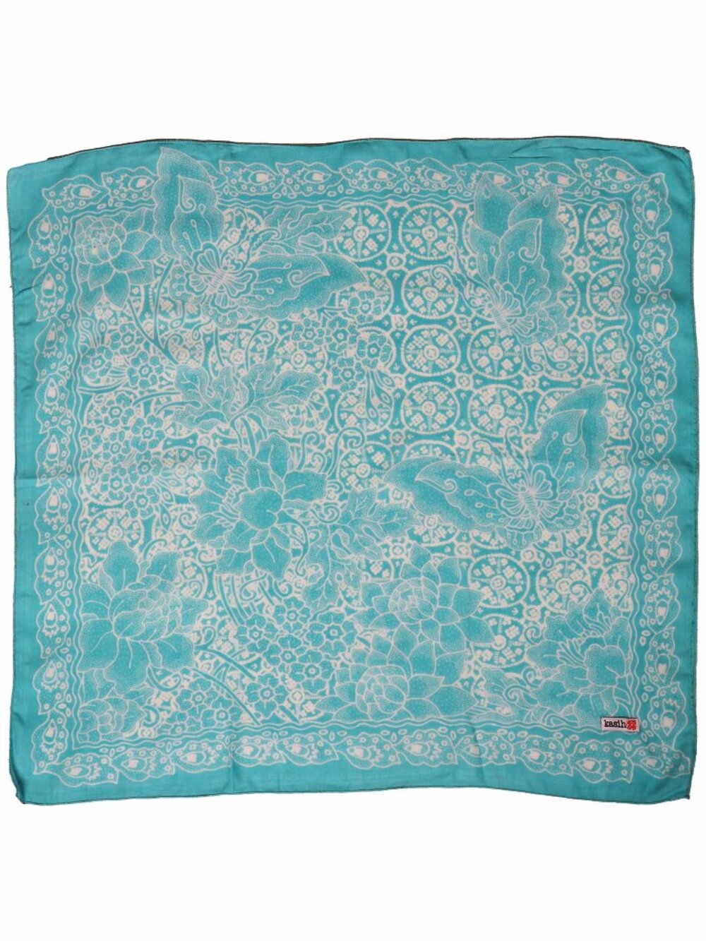 Batik Tulis Bandana, Teal Tile Butterfly, Turquoise